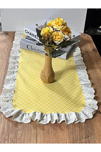 NURGİTA HOME Husă decorativă galbenă cu volane, cu flori, vintage, din in, 40...