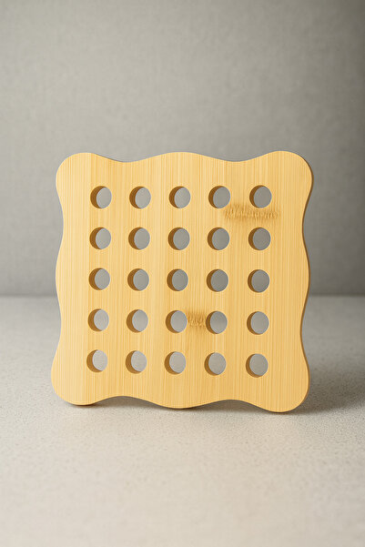 Mutfak Köşesi Nila Natural Bamboo Trivet 16.5X16.5 cm – Perforated Modern Design Heat Insulating Pot Holder, Plate Coaster