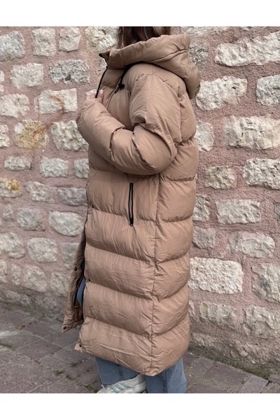 PELTEX Beige Midi Length Lace-Up Puffer Coat