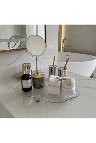 Mirsa Global Decorative Glass Organizer Bathroom Coffee Table Top Makeup Organizer Tray Crystal - Diamond Round Model Ball