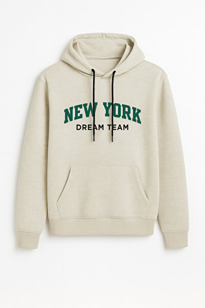MARKATEM Hooded Kangaroo Pocket 3-Thread Cotton Front Printed I Newyork Sweatshirt
