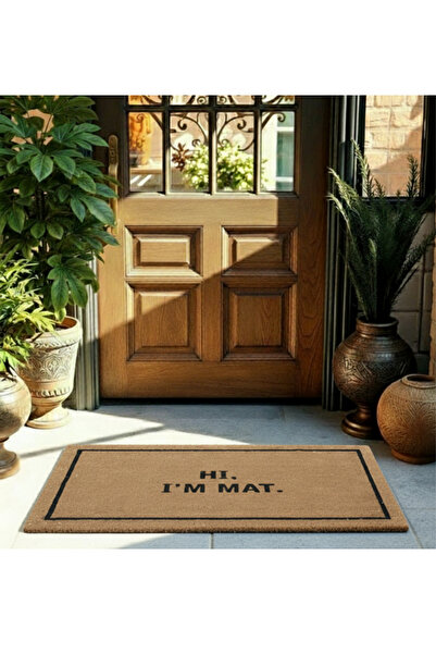 Etnik Dekor Digital Print Doormat with the Text:'Hi, I'M Mat'