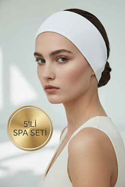 Salvia Dione 5-Piece Towel Headband Set - Premium Soft Cotton Non-Slip Spa Makeup Mask Skincare Headband (White)
