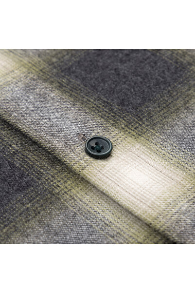 Germirli Albini Anthracite Green Plaid Flannel Buttoned Collar Tailor Fit Cotton Lumberjack Shirt