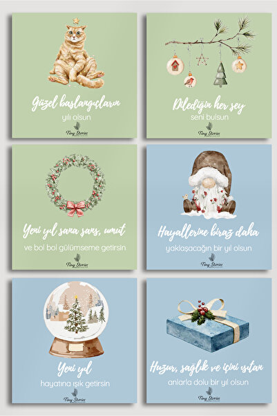 tinystoriestr 6'lı Yılbaşı Motto Kartı Seti/ Kartpostal