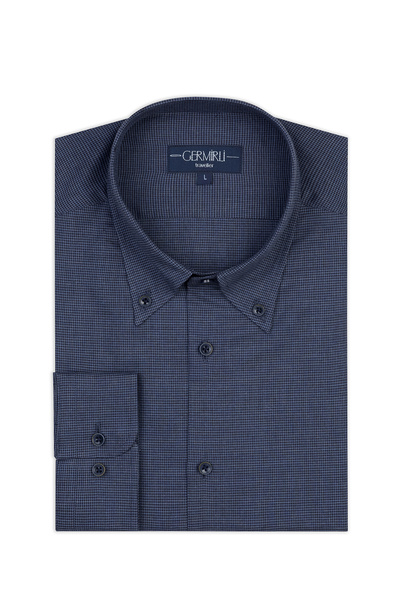Germirli Thomas Mason Journey Anti Crease Formula Navy Blue Houndstooth Tailor Fit Flannel Shirt