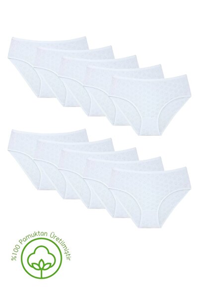 Newlilla 10-Pack High-Waisted 100% Cotton Bato Panties - Comfortable Cut Underwear with Heart Pattern