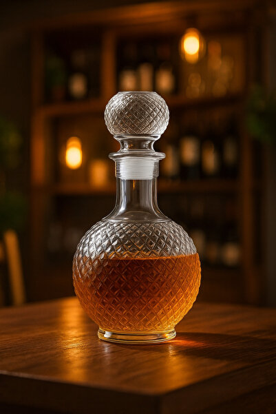 COCEM Lüks Kristal Desenli Viski Karafı – Premium Cam Şişe Likör & Whiskey Su...
