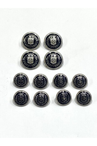 karantuhafiye Blazer Ceket Düğmesi Takımı 4+8 / Çelenk Model /Gümüş İçi Lacivert