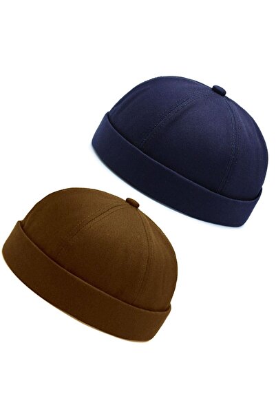 Rupen Kraft Set of 2 100% Cotton Cap Adjustable Docker Hat Summer Skullcap Hat Retro Hat Skullcap Hat