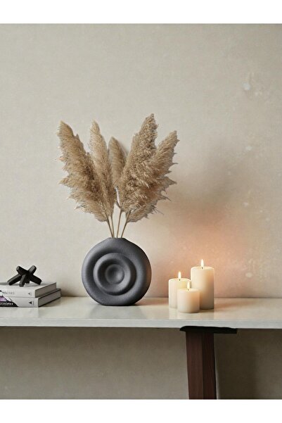 Sellor İskandinav Bohem Tarz Vazo Zarif Gri Vegan Pla Tasarım 14 x 12 cm