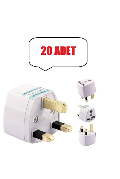 Derwell 20 Adet Type-G Plug Adapter Hac/Ümre Plug Adaptor Seyahat Ac Güç Şarj...