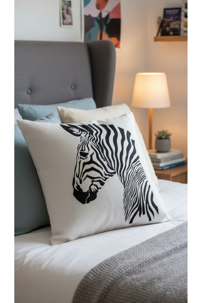 artwork Zebra Pattern Printed Bohemian Linen Fabric Cushion Cover (1 Piece)