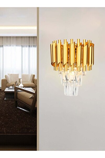 best power مصباح حائط ذهبي فاخر 8011-GD — شمعدان حائطي مزين بالكريستال مع مقب...