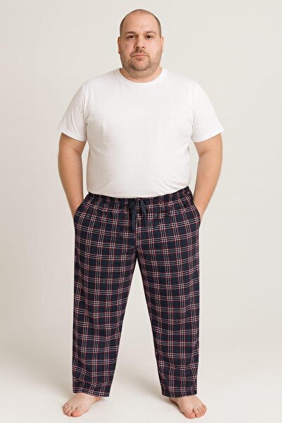 Pemilo بنطلون رجالي منقوش مقاس كبير 100% قطن بجيب واحد أسود داكن-أزرق داكن