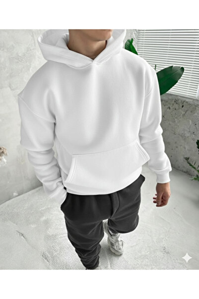 NİCE Three Thread Compact Hooded Inside Cotton Premium O Oversized Tracksuit Bottom Top Set