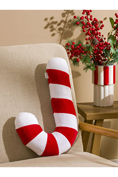 LC Waikiki Red Cane Figured Plush Throw Pillow