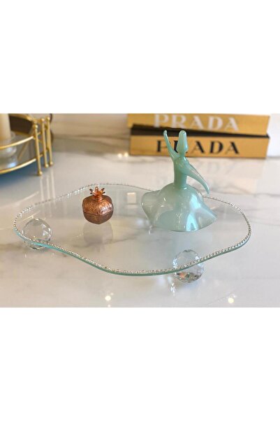 Mirsa Global Decorative Glass Organizer Bathroom Coffee Table Top Makeup Organizer Tray Crystal - Diamond Round Model Ball