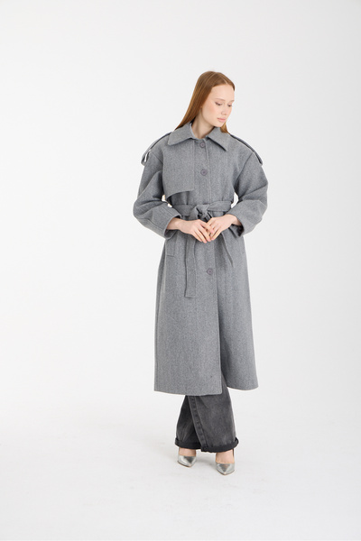 Bolivente Marvella Gray Premium Epaulet Windbreaker Detailed Cashmere Coat