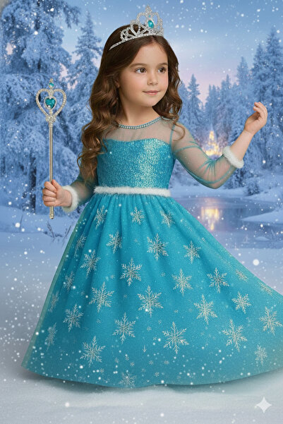 Parti Kırtasiye Costum de prințesă albastră Elsa, regina zăpezii, pentru feti...