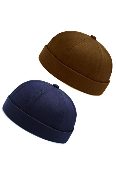 Rupen Kraft Set of 2 100% Cotton Cap Adjustable Docker Hat Summer Skullcap Hat Retro Hat Skullcap Hat