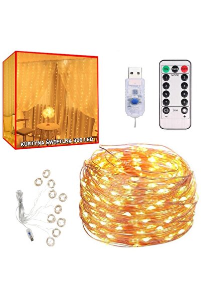 WTO Copper Wire Curtain Installation, Remote Control, Indoor, WTO®, 300 Micro LEDs, 3x3 M, 6 W, Warm White