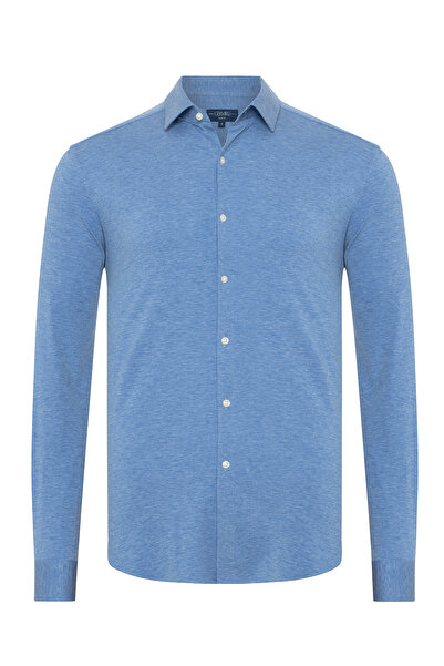 Germirli Albini Blue Melange 4Flex Formula Active Cotton Slim Fit Shirt