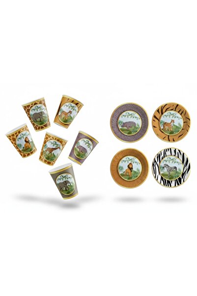 BAL10 DÜNYASI Safari Themed Mixed Plate and Cup Set