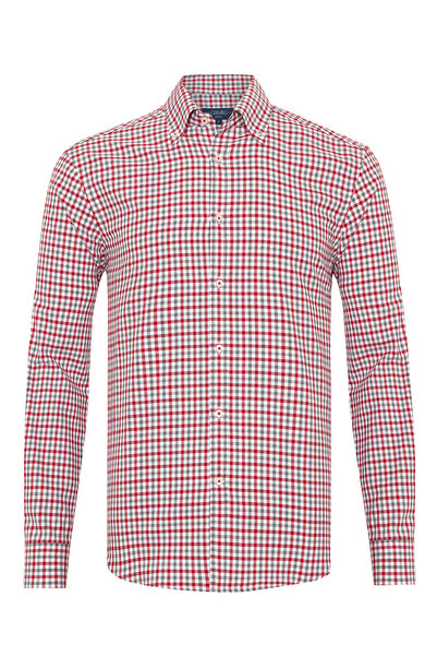 Germirli Testa 802 Flannel Red Melange Buttoned Collar Tailor Fit Cotton Shirt