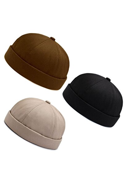 Rupen Kraft Set of 3 100% Cotton Cap Adjustable Docker Hat Summer Skullcap Hat Retro Hat Skullcap Hat