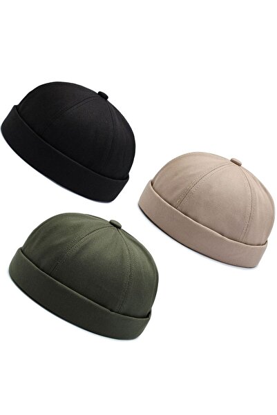 Rupen Kraft Set of 3 100% Cotton Cap Adjustable Docker Hat Summer Skullcap Hat Retro Hat Skullcap Hat