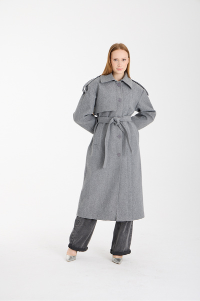 Bolivente Marvella Gray Premium Epaulet Windbreaker Detailed Cashmere Coat