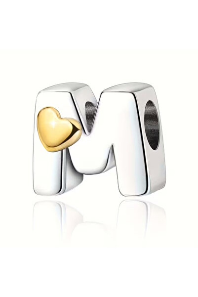 Singularis Kalp Detaylı Harf Charm 925 Gümüş Kaplama Bileklik Kolye Ucu