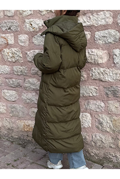PELTEX Khaki Midi Length Hooded Puffer Jacket