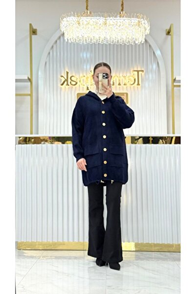 Nefise Angora Kapşonlu Uzun Hırka