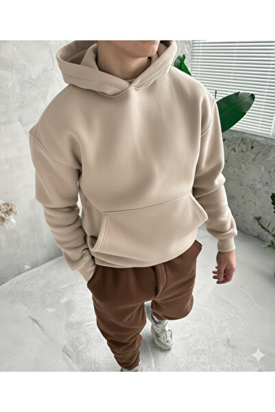 NİCE Three Thread Compact Hooded Inside Cotton Premium O Oversized Tracksuit Bottom Top Set