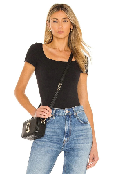 MetuCA Women's Black Square Neck Backless Short Sleeve Sandy Fabric Thong Bod...