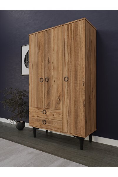 umondesign Umon Design 3 Kapaklı 2 Çekmeceli Askılı Gardırop Geniş Elbise Dolabı