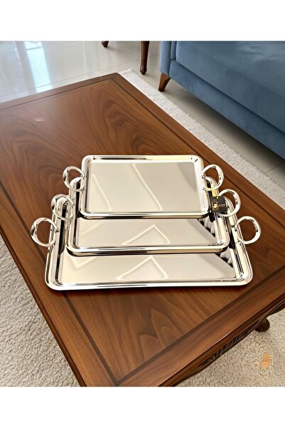 aljahwari Serving tray set, 3 sizes, silver nickel