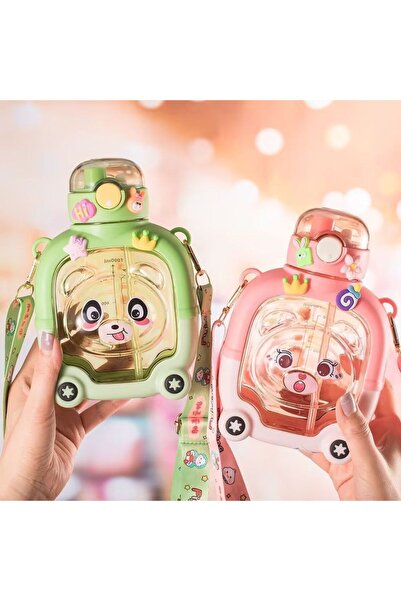 Issa Children's Bottle 20x12x6cm with Silicone Straw, Handle and Strap - Animal Models, Various Colors