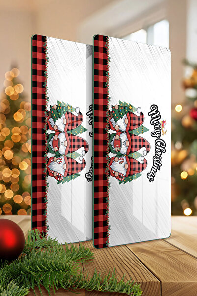 Decovetro Glass Coffee Tableware Presentation Plate Set of 2 New Year Gnome Dwarf Patterned 30 X 15 cm