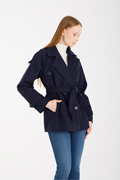 Bolivente Calina Navy Blue Regular Fit Premium Cashmere Jacket
