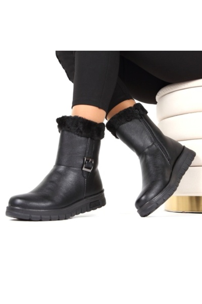 MONA comfortable black fur-lined boots