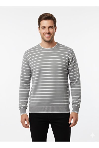 ModaPlaza Men's Striped Crew Neck Sweater 711