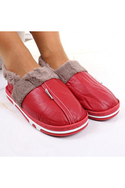 Casi Papuci de casă tip mocasin cu blană roșie