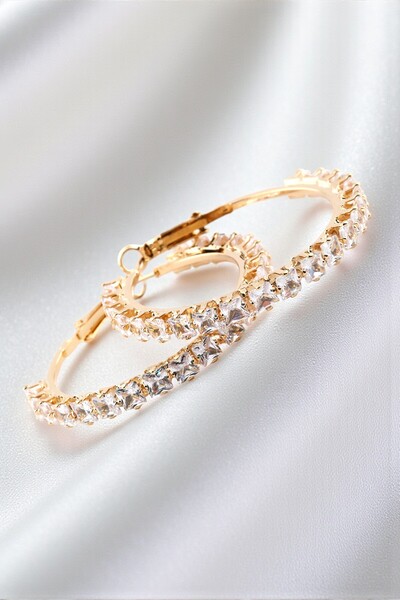 Lorivelle Earrings Stainless Steel Gold Color Baguette Stone Full Circle Hoop...
