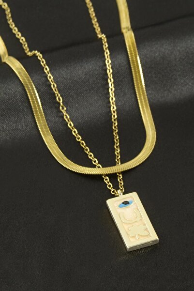 Marsilyan Clover Eye Crescent Double Steel Necklace