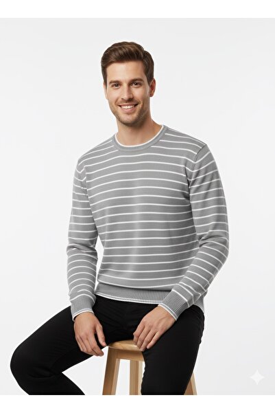 ModaPlaza Men's Striped Crew Neck Sweater 711