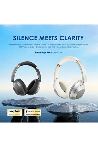 oraimo Wireless Boom Pop Pro Headphones with Active Noise Cancellation and Enhanced Bass - Gray