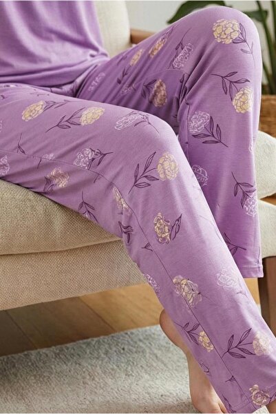 MORRO Long Sleeve Viscose Pajama Set Lace Detail Comfortable Casual Sleepwear Set